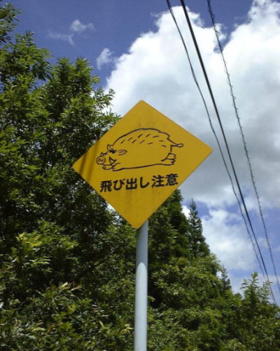 「いのしし注意」の道路標識