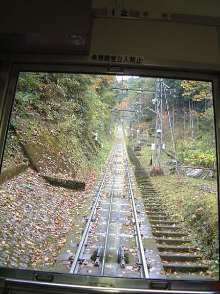 高野山ケーブルの線路を見上げる/極楽橋駅/2008.11.9