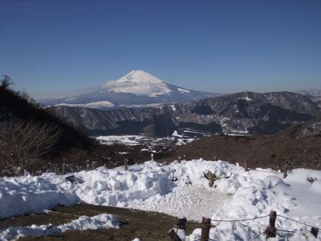 雪が残る大涌谷から眺める富士山(1)/2013.1.19