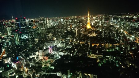 東京シティビュー・スカイデッキから眺める東京タワーと東京スカイツリー/2017.1.6