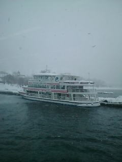 吹雪の十和田湖観光船